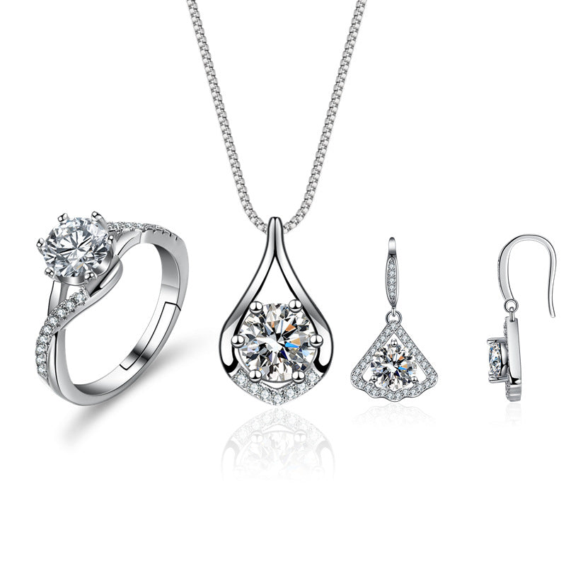 Luxury Sterling Silver Jewelry Set ? Necklace, Ring & Earrings