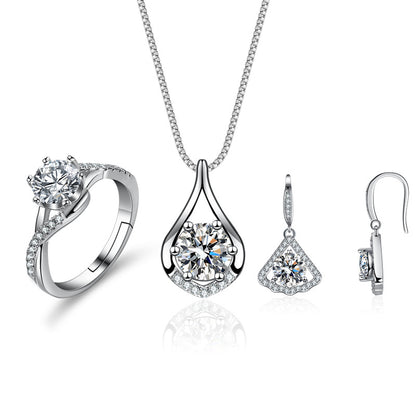 Luxury Sterling Silver Jewelry Set ? Necklace, Ring & Earrings
